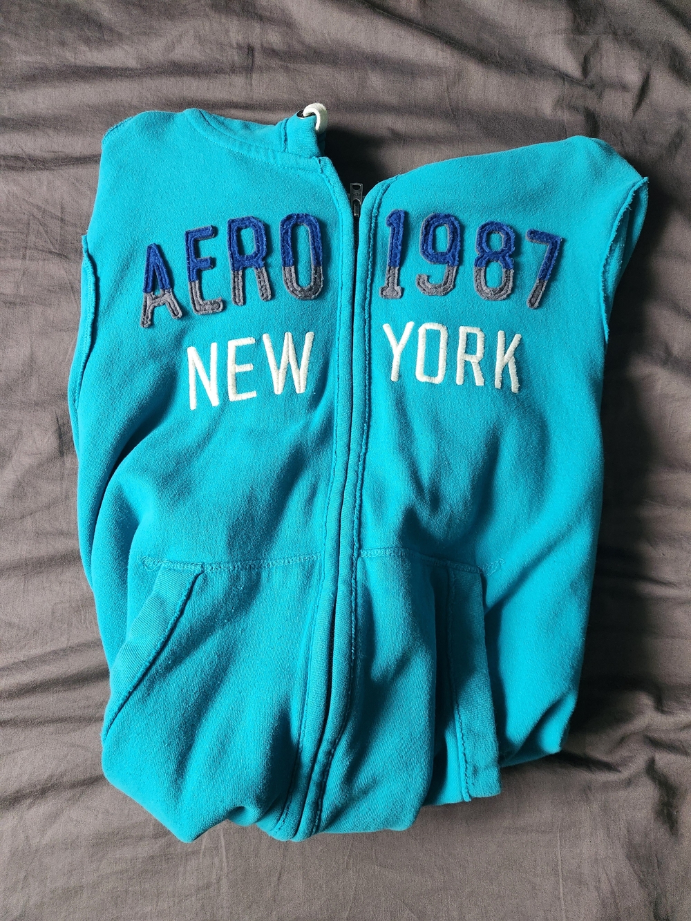 Aeropostale Men’s Bright Teal Zip-Up Sweater Hoodie